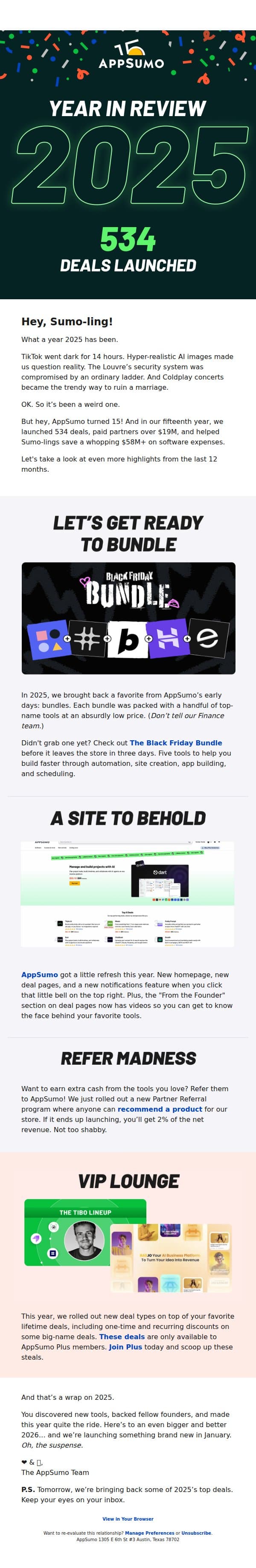 We did WHAT this year? email from AppSumo screenshot