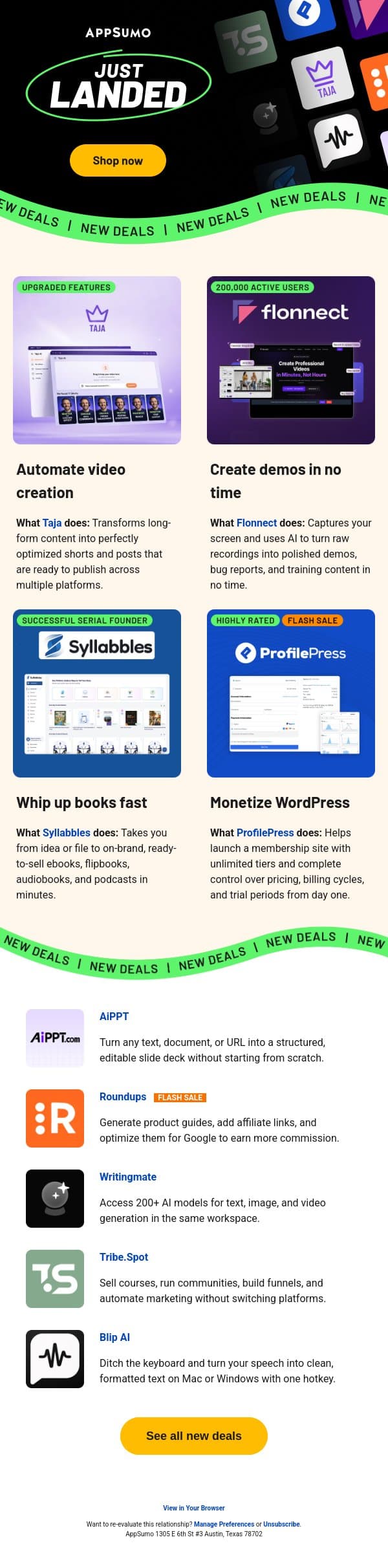 New week, new deals email from AppSumo screenshot