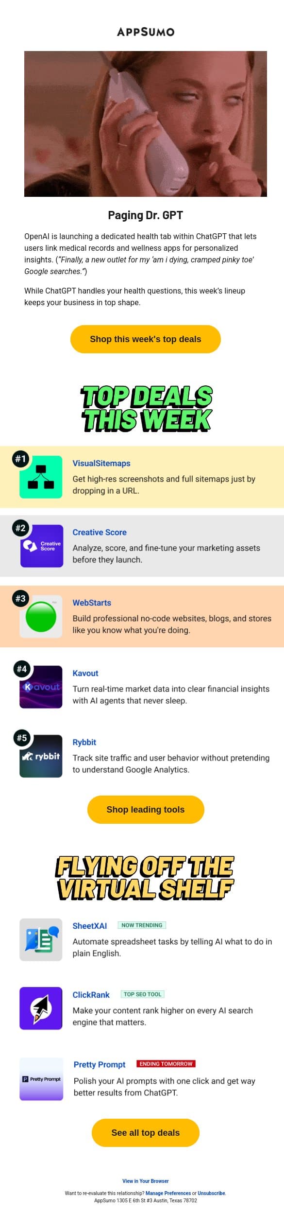 Feeling better already email from AppSumo screenshot
