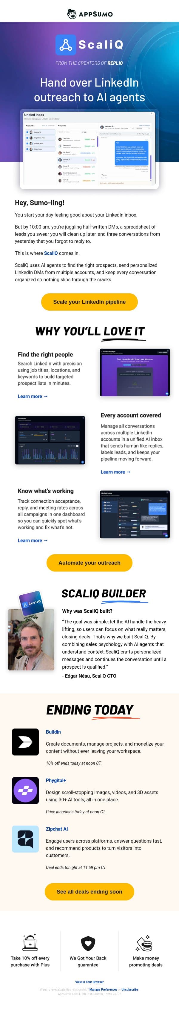 Full scale email from AppSumo screenshot