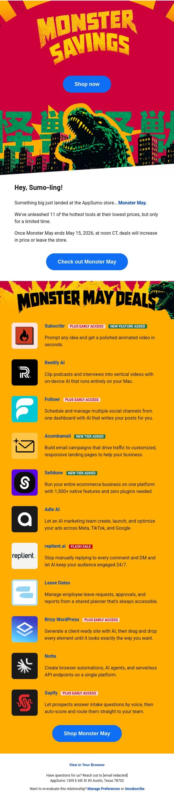 Monster May is here! email from AppSumo screenshot