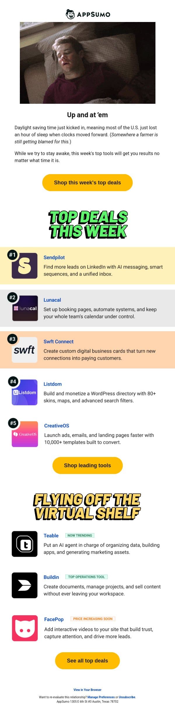 Punch the clock email from AppSumo screenshot