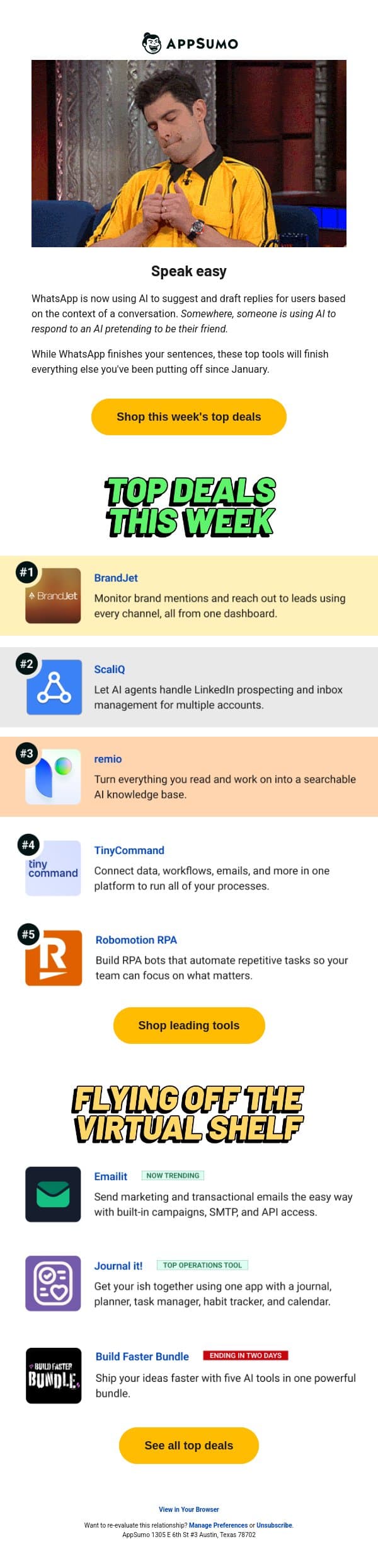 Say less, do more email from AppSumo screenshot