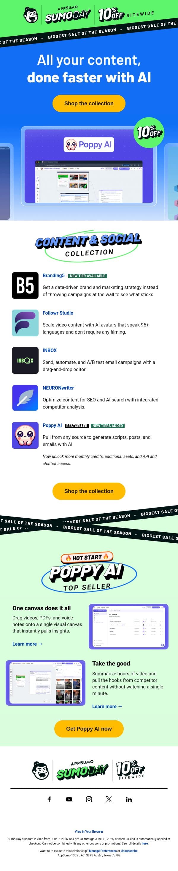 Sumo Day Collection #2: Content and Social email from AppSumo screenshot