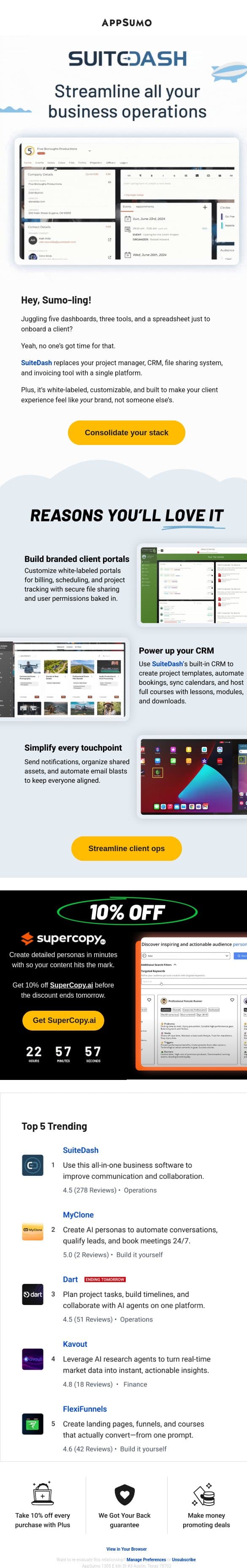 Living the suite life email from AppSumo screenshot