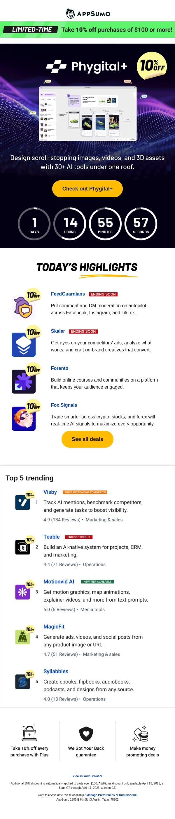 Visualize it disappearing email from AppSumo screenshot