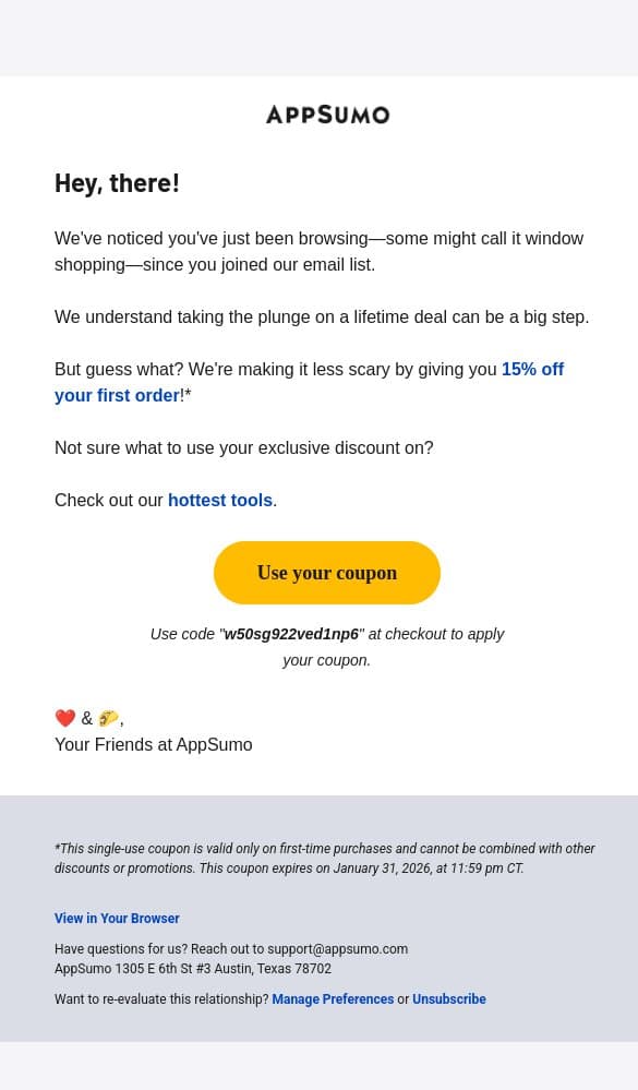 Maybe this'll start the party 👀 email from AppSumo screenshot