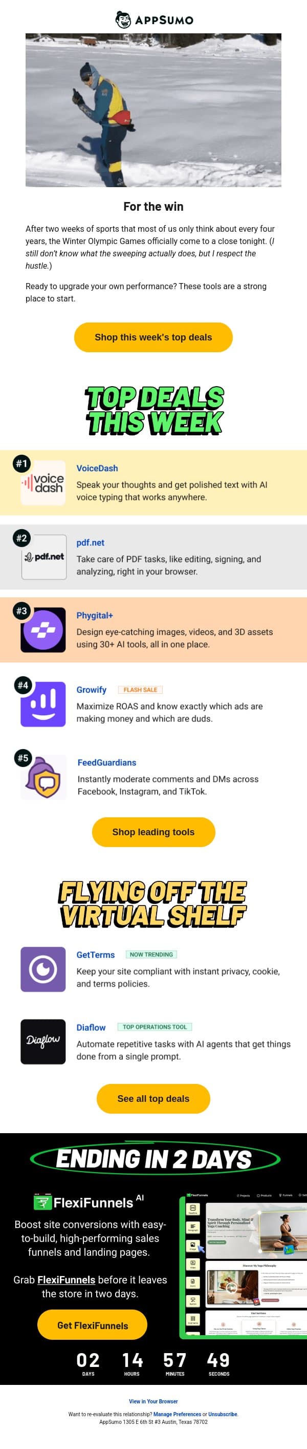 Taking home the gold email from AppSumo screenshot