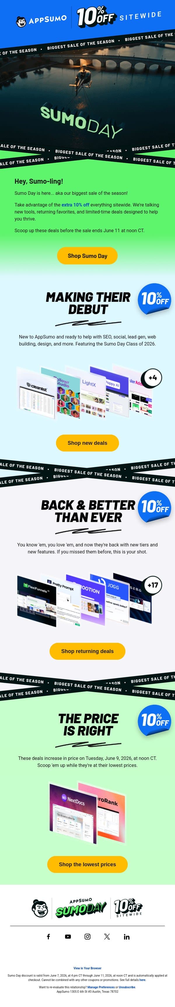 The season's biggest sale is here! email from AppSumo screenshot