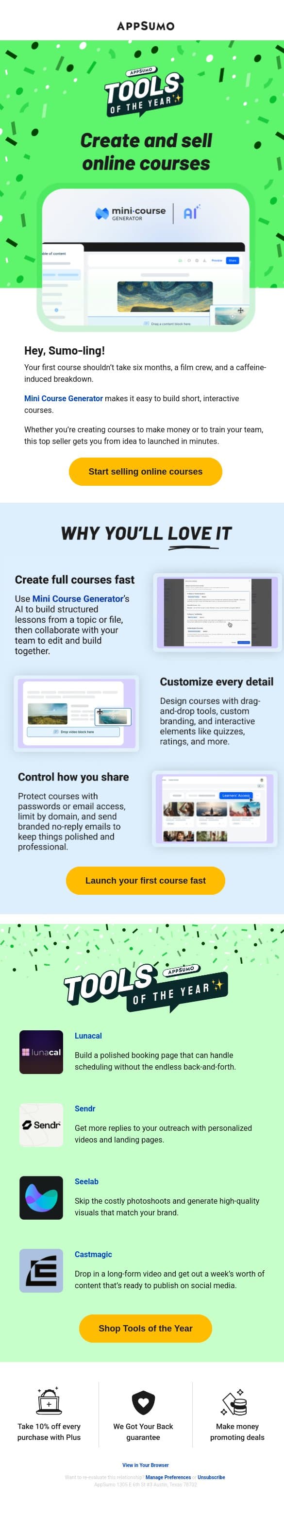 Top of the class email from AppSumo screenshot