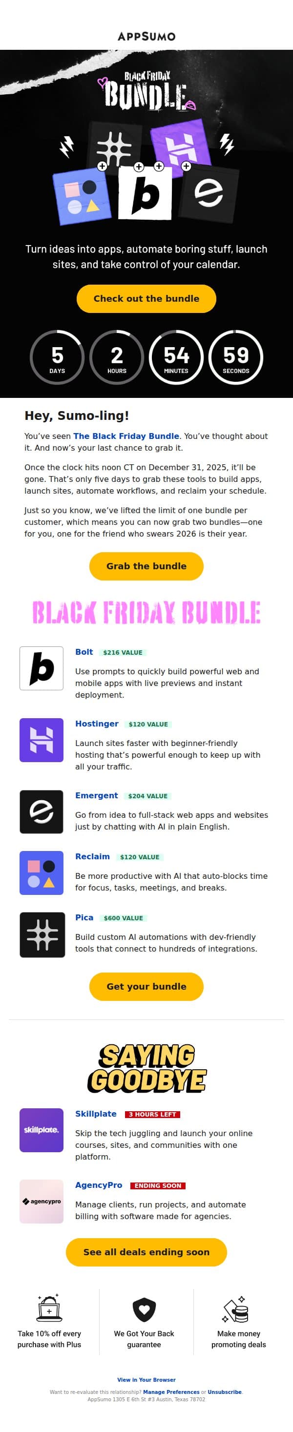 All bundled up email from AppSumo screenshot