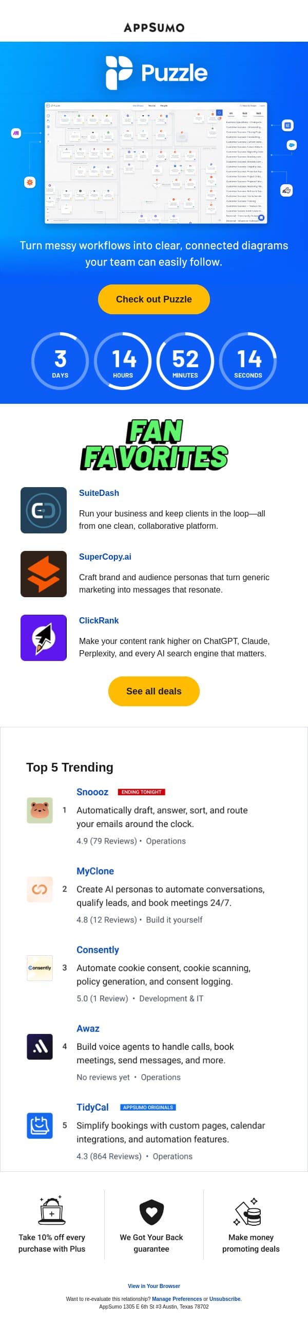 Piece out email from AppSumo screenshot