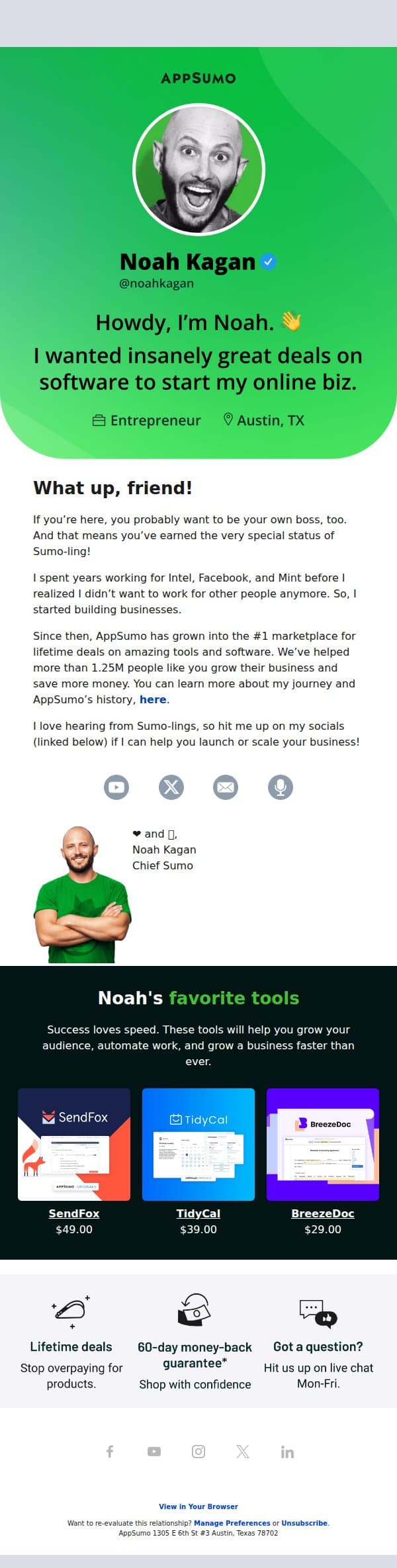 Welcome to the fam email from AppSumo screenshot