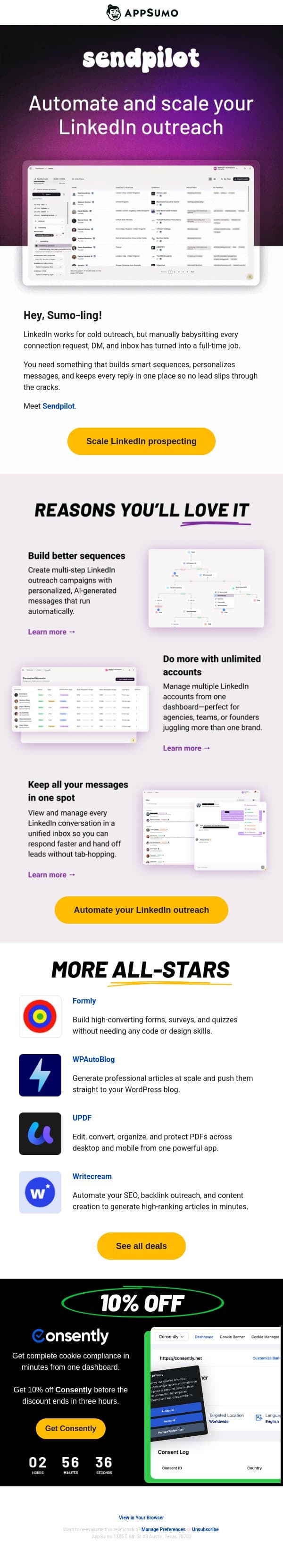 In the pilot's seat email from AppSumo screenshot
