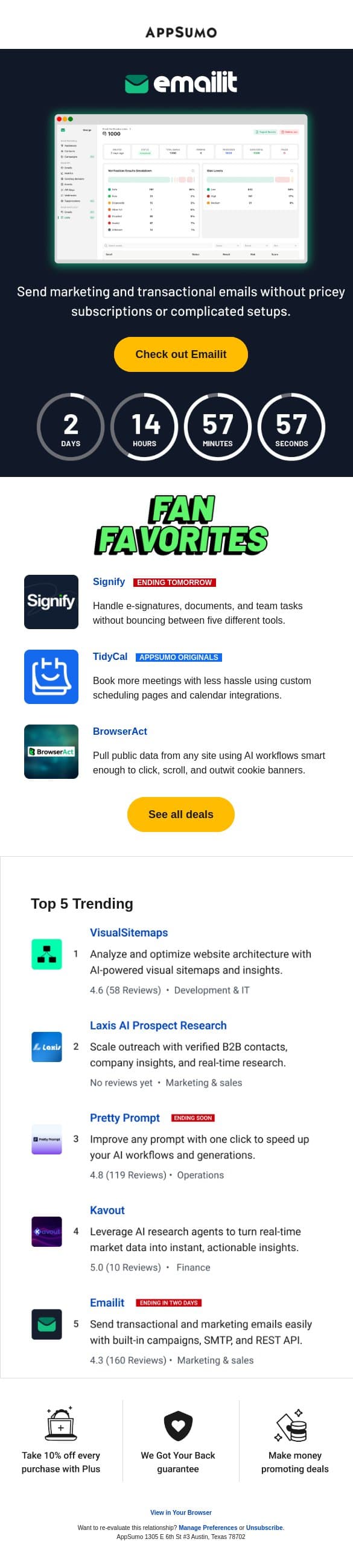 The send off email from AppSumo screenshot