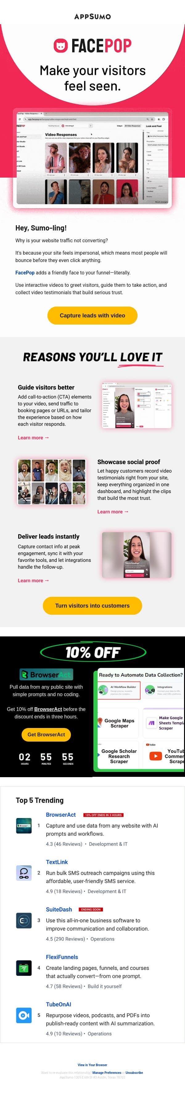 In your FacePop email from AppSumo screenshot
