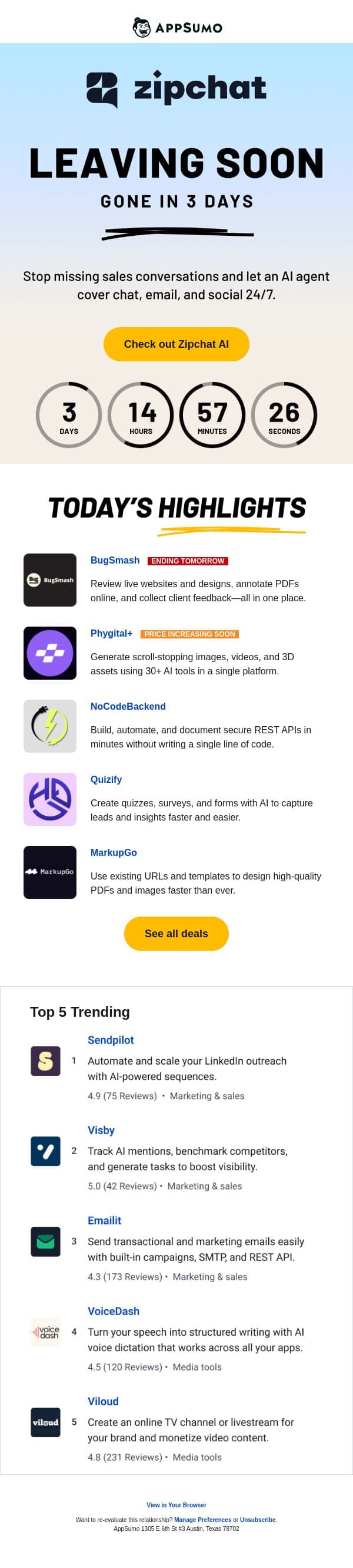 Zip it email from AppSumo screenshot