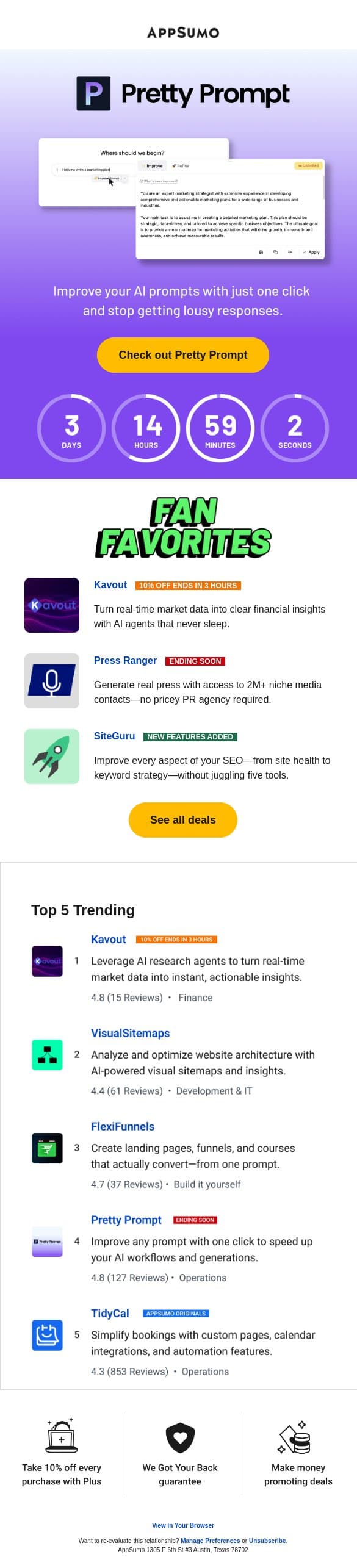 Too pretty to miss email from AppSumo screenshot
