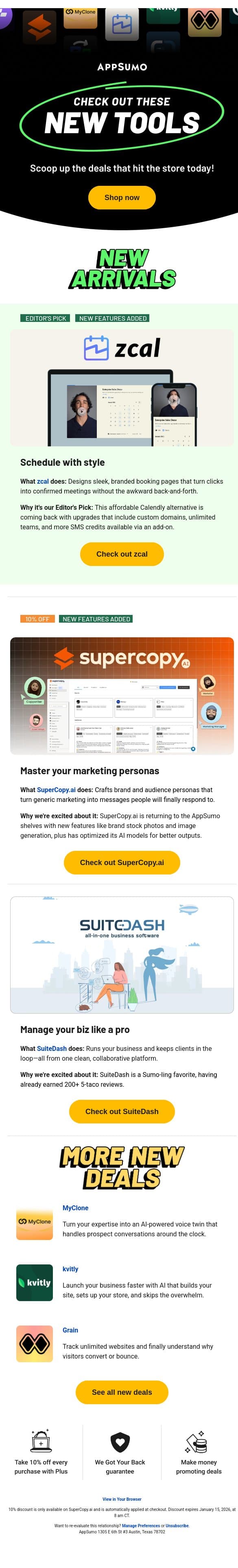 A fresh lineup email from AppSumo screenshot