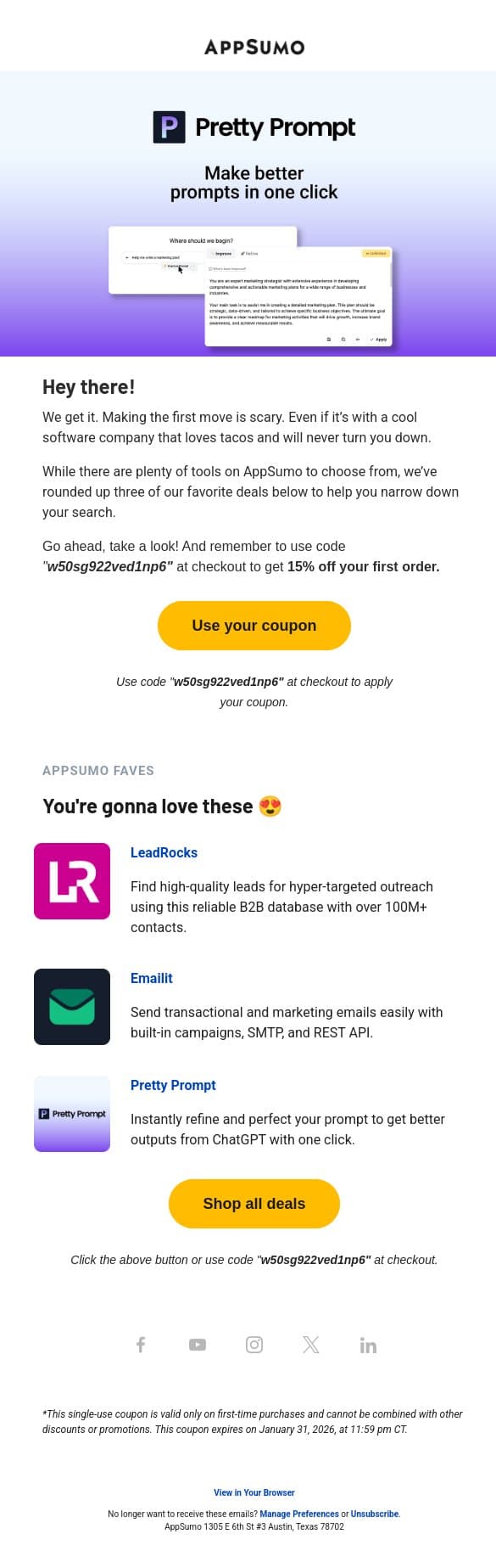 Time to make the first move email from AppSumo screenshot
