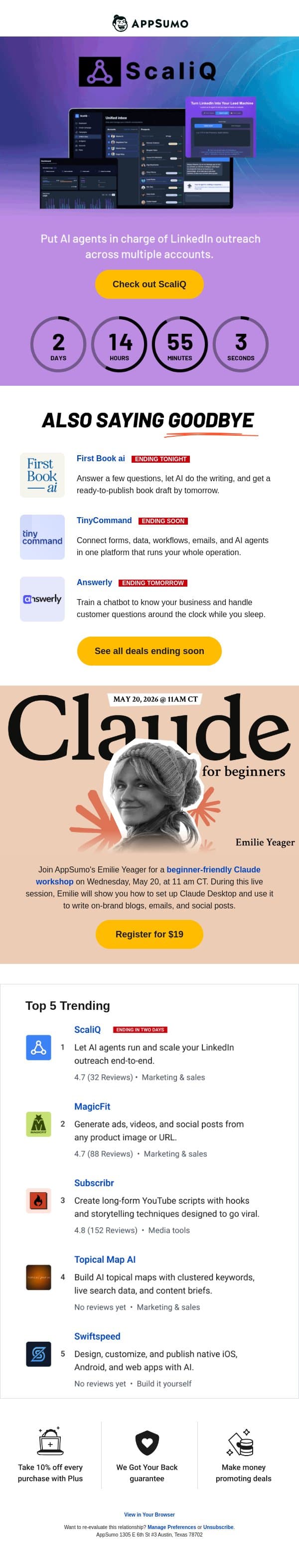 Exit stage left email from AppSumo screenshot