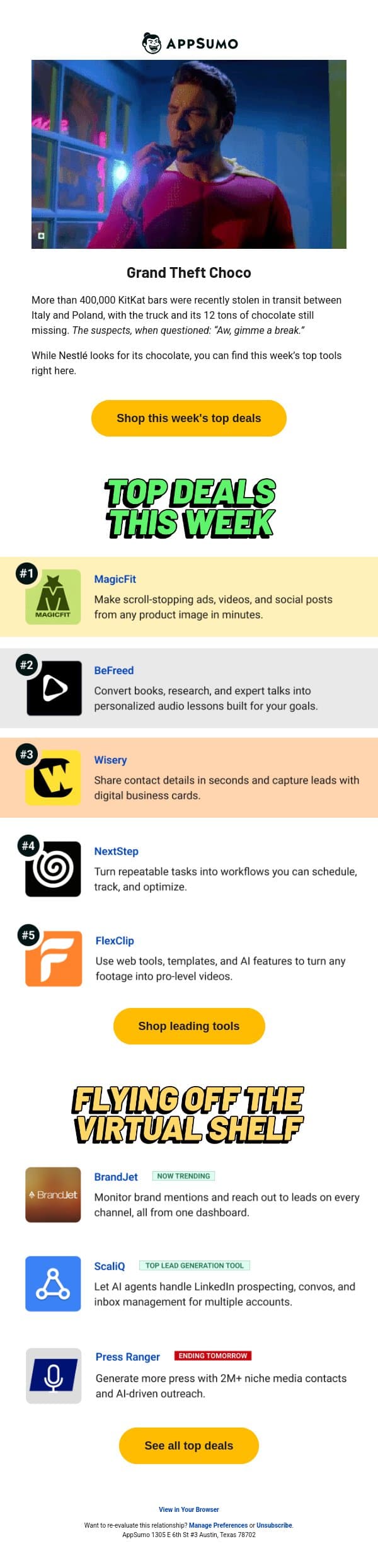 Pretty sweet deals email from AppSumo screenshot