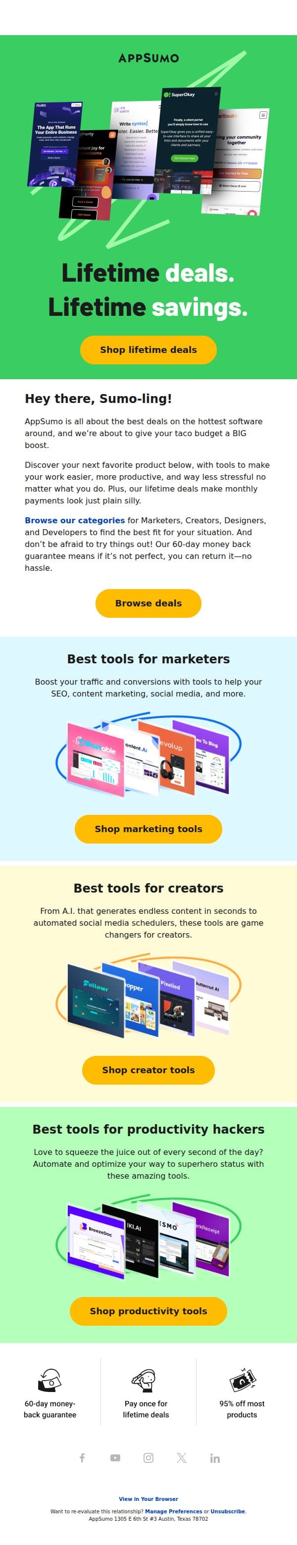 Your lifetime savings start here email from AppSumo screenshot