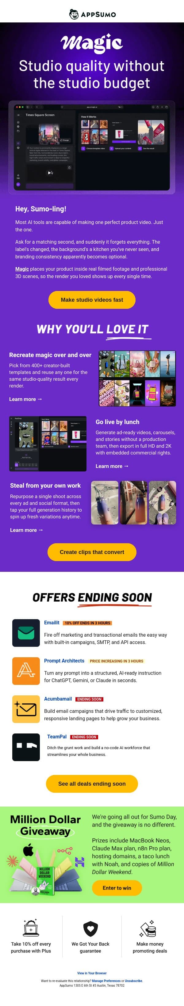 Shoot your shot email from AppSumo screenshot