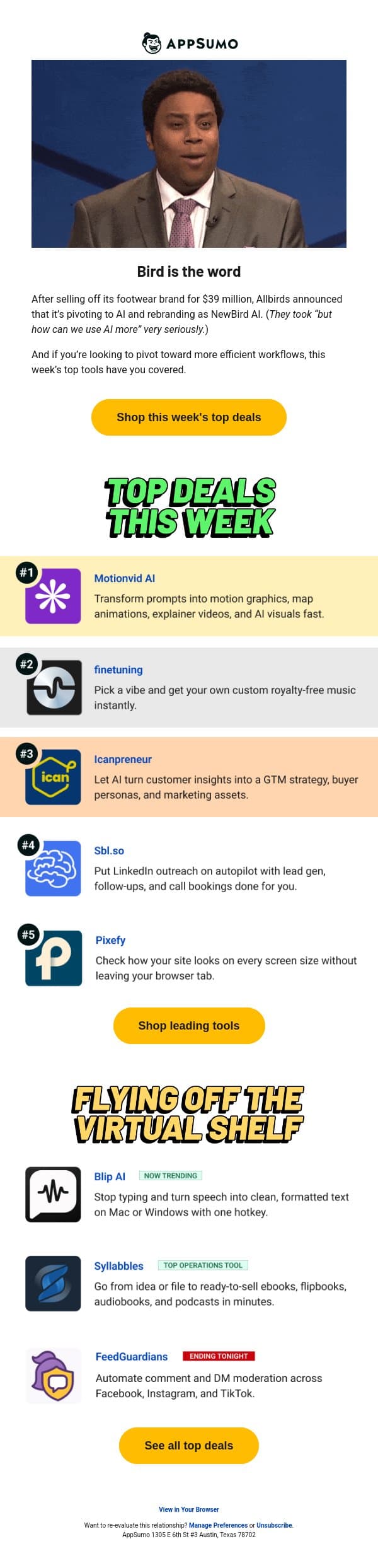 A little birdie told us… email from AppSumo screenshot