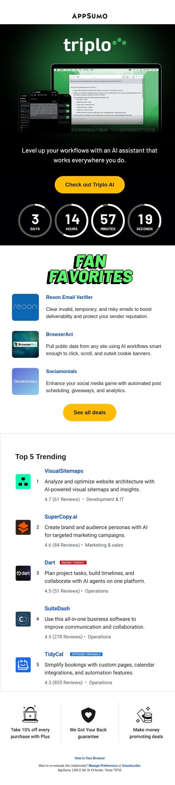 Triple down email from AppSumo screenshot