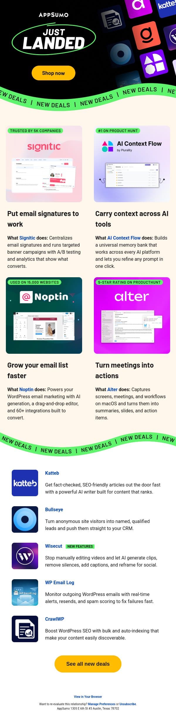 Fresh finds email from AppSumo screenshot
