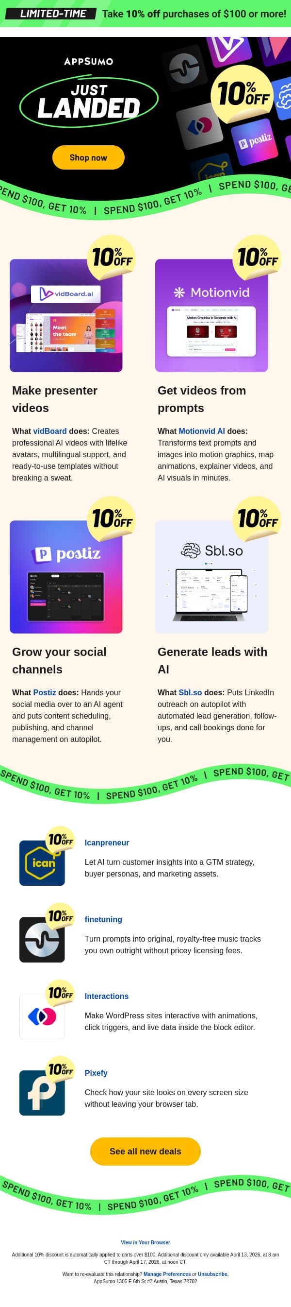 Hot off the press email from AppSumo screenshot