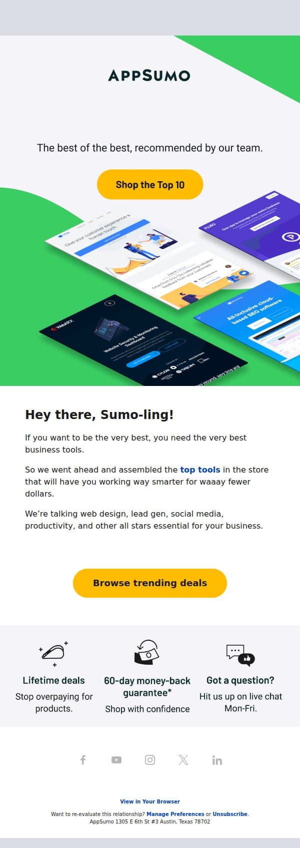 This month's top 10 tools email from AppSumo screenshot