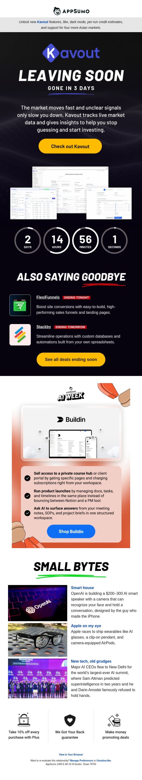 Kavout of time email from AppSumo screenshot