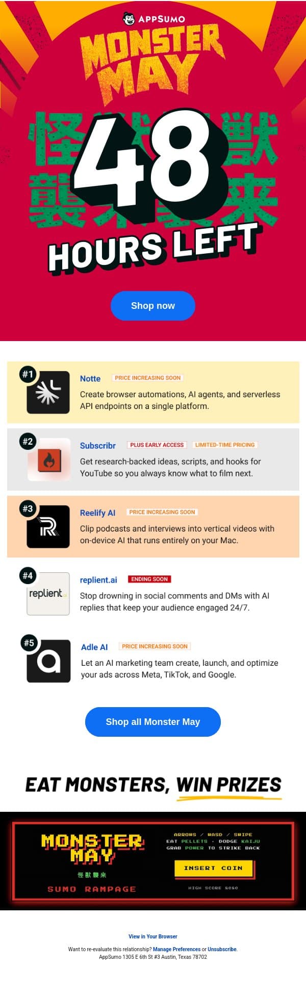 The price is right email from AppSumo screenshot