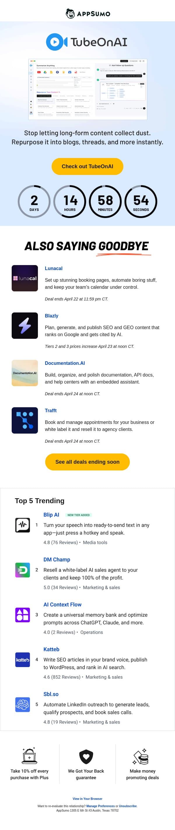 Find your repurpose email from AppSumo screenshot