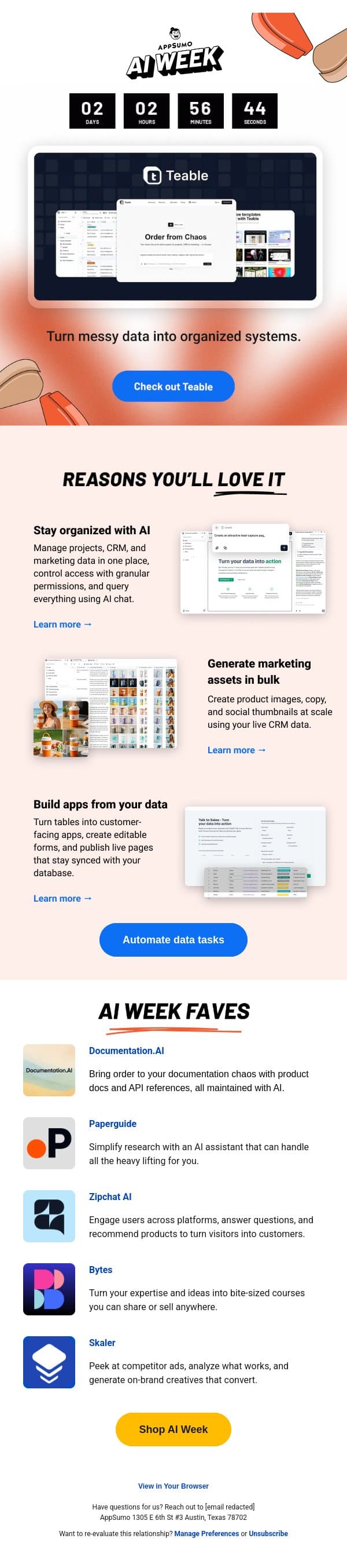 A seat at the Teable email from AppSumo screenshot