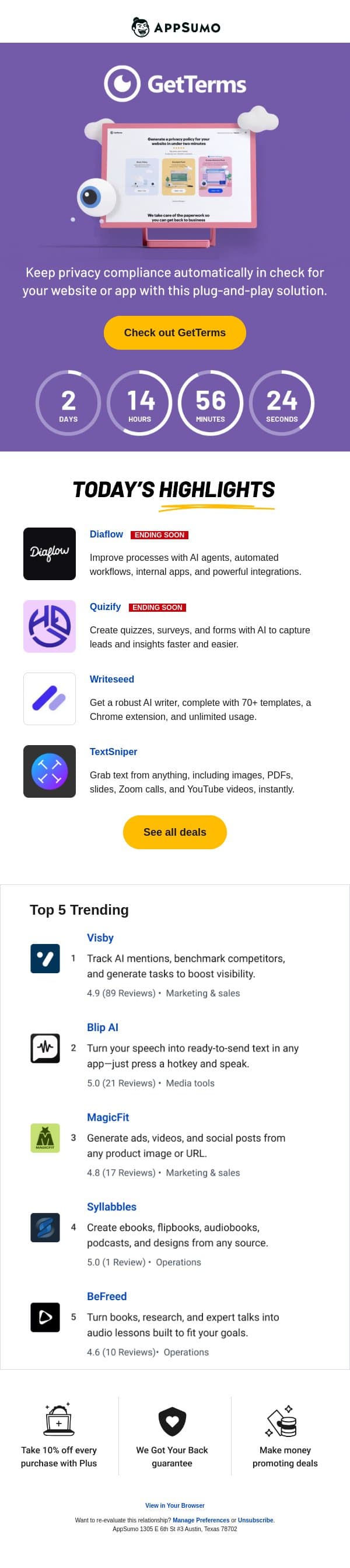 Get to it email from AppSumo screenshot