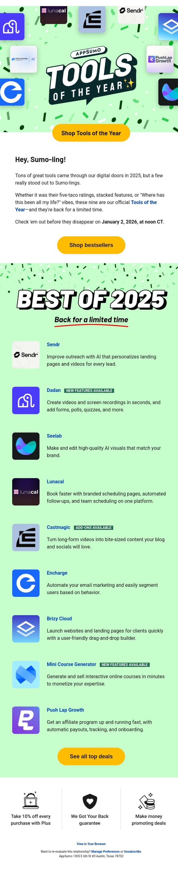 Introducing: Tools of the Year email from AppSumo screenshot