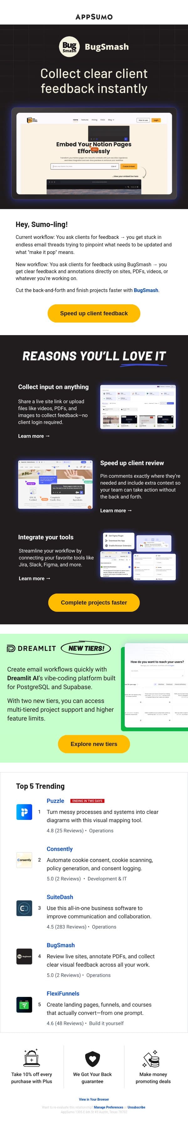 Smash hit email from AppSumo screenshot