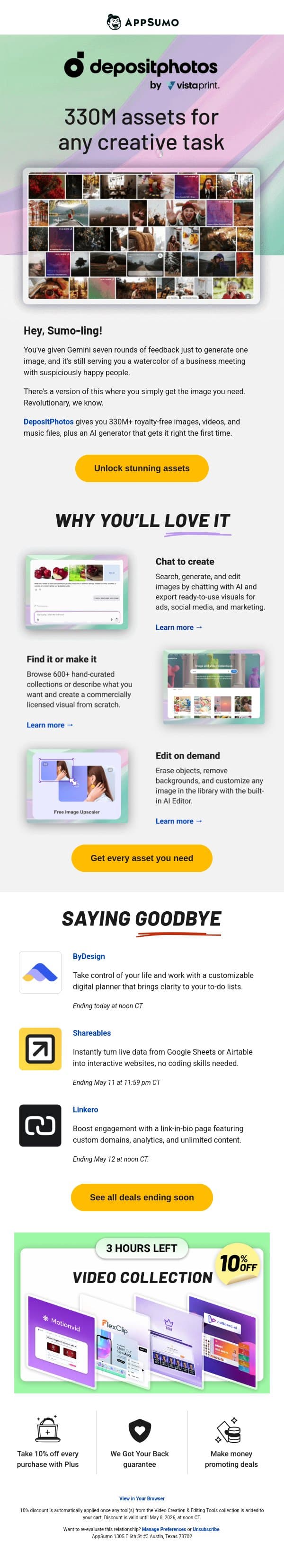 Take stock email from AppSumo screenshot