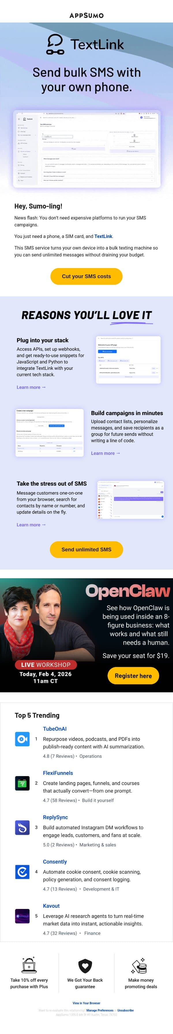 Full send email from AppSumo screenshot