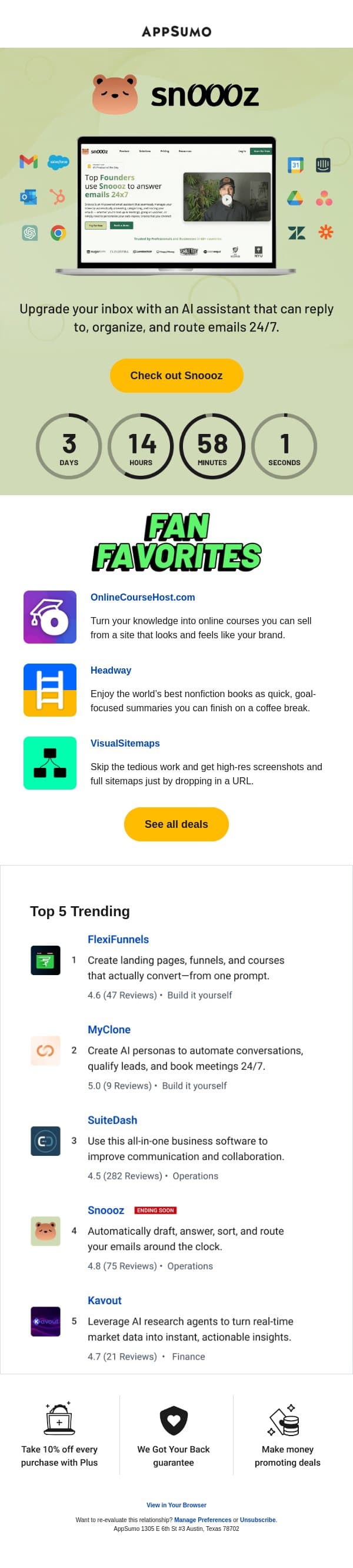 You Snoooz, you lose email from AppSumo screenshot