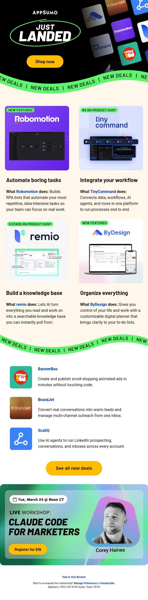 Marching on email from AppSumo screenshot