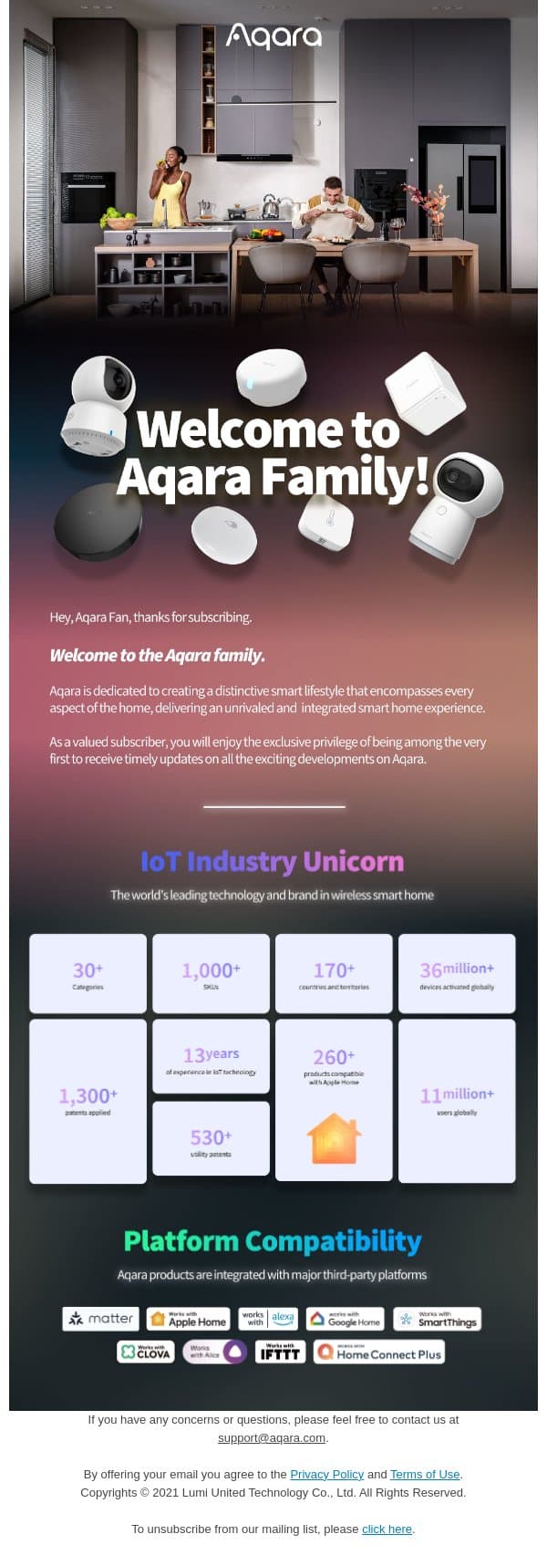 Welcome to Aqara! email from Aqara screenshot