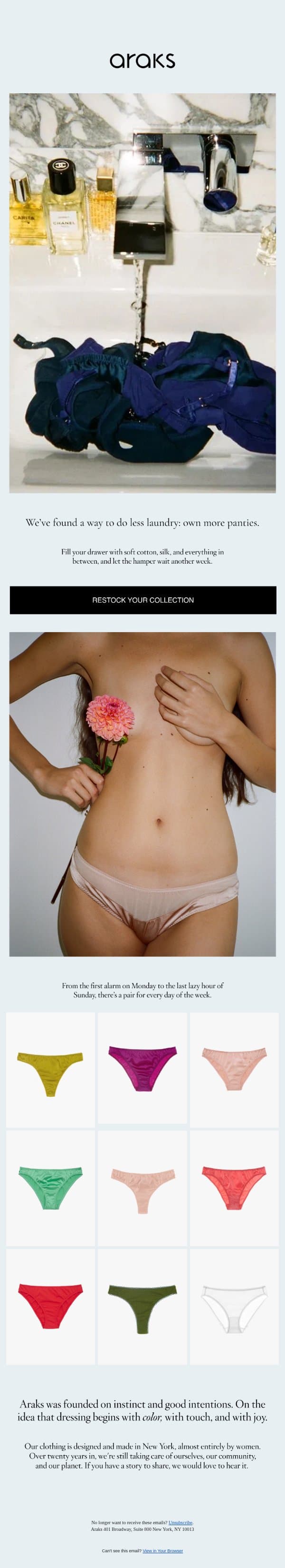 The secret to doing laundry less email from Araks screenshot
