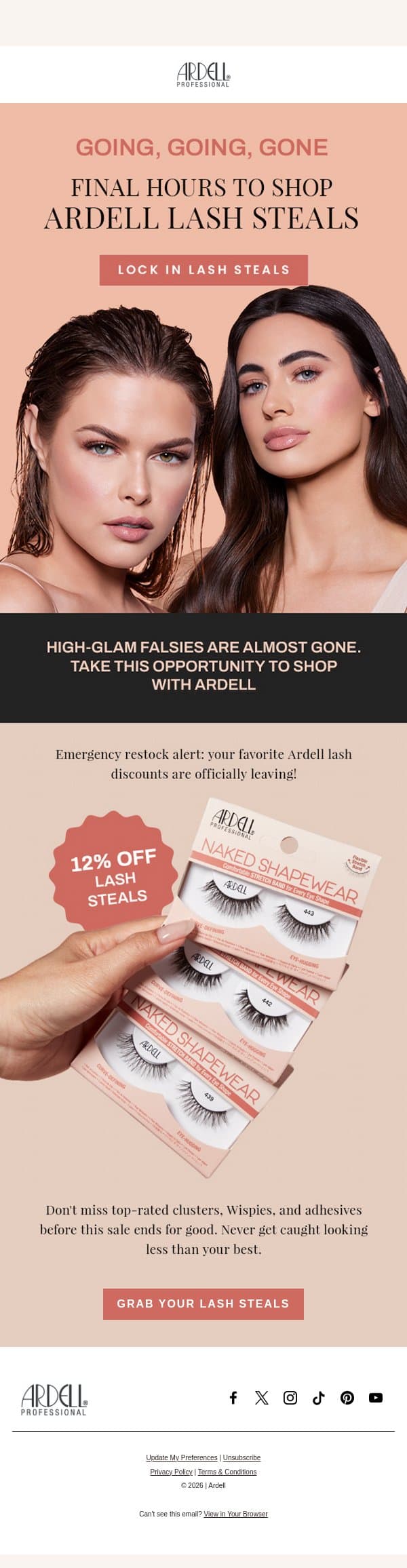 👀 Going, Going… Your Lash Steals Are Almost Gone! email from Ardell screenshot