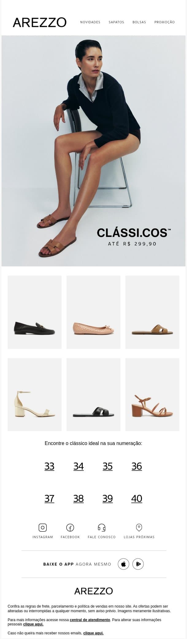 Seu novo clássico por até R$ 299 email from Arezzo screenshot