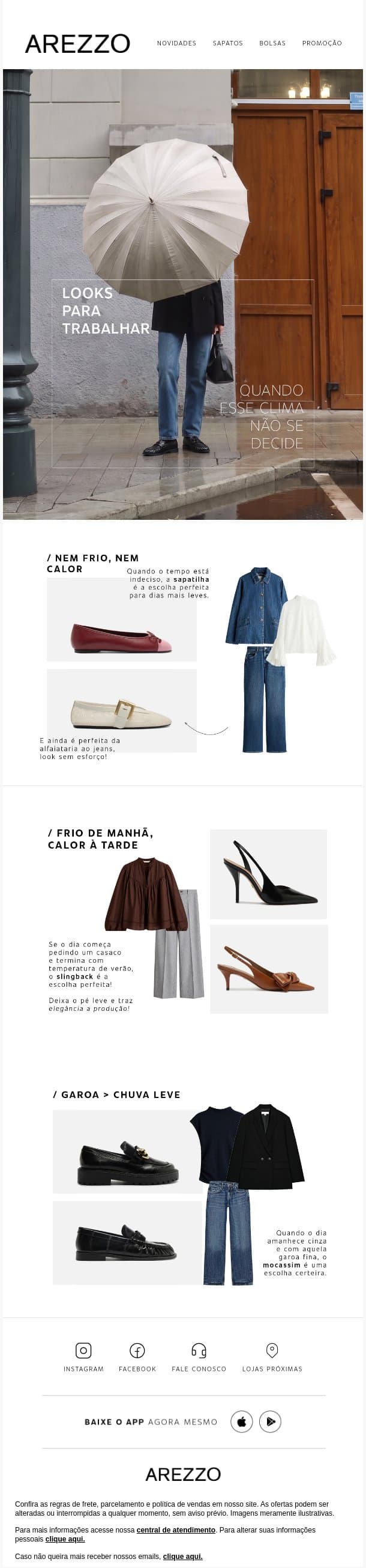 O look certo para o clima incerto! email from Arezzo screenshot