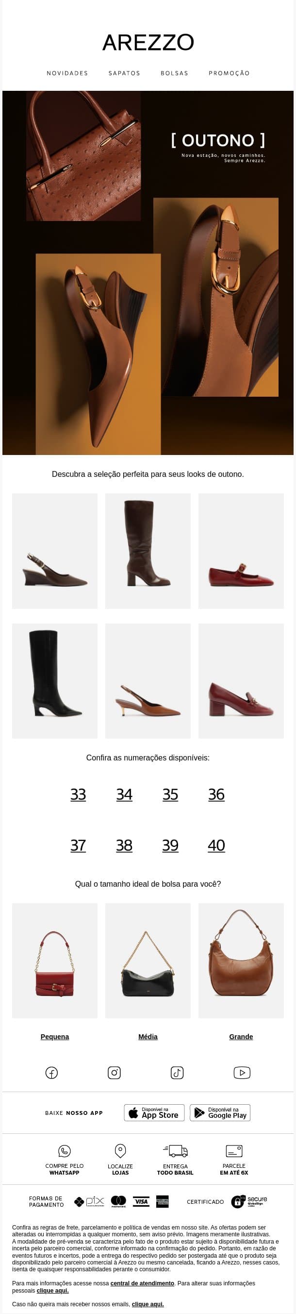 O outono começou 🍂 email from Arezzo screenshot